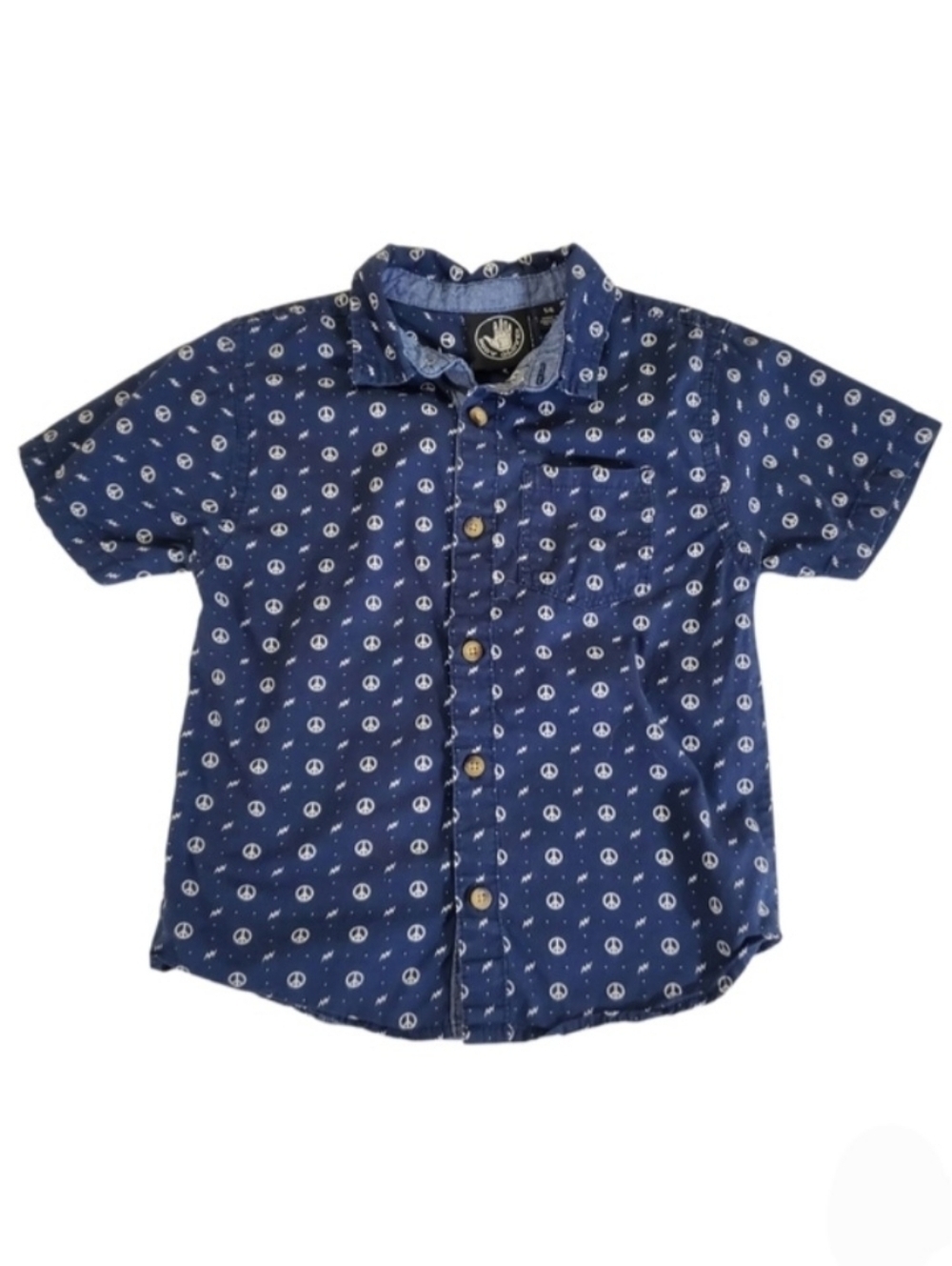 K1377 * Body Glove Boys Peace Sign Print Button Down Shirt Size 5/6